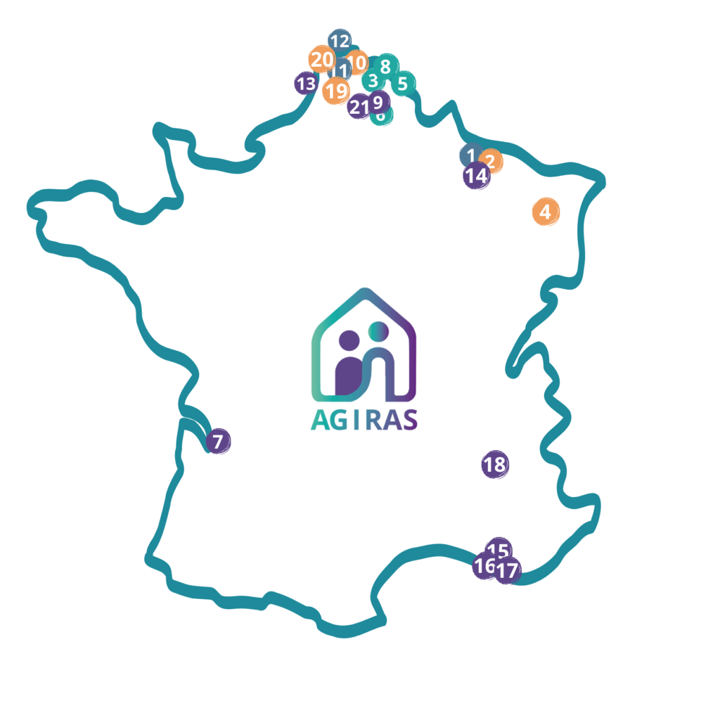 Carte implantation des residences Agiras : Etudiants, jeunes actifs et seniors actifs